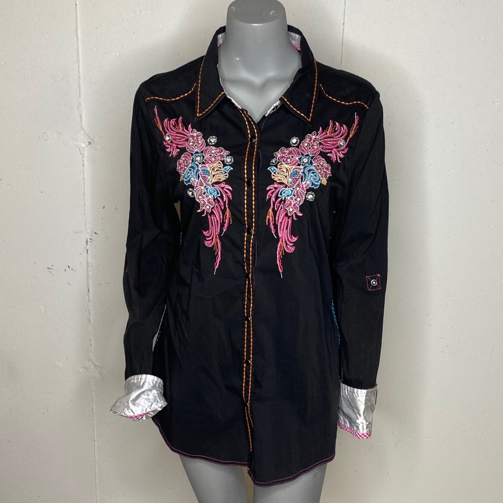 ROAR Signature Western Embroidered Snap Up Shirt M